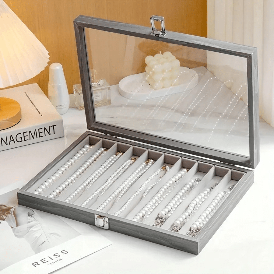 rangement pour bijoux gris avec couvercle