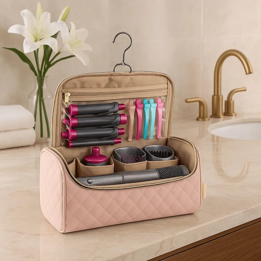 sac de rangement rose pour article cheveux