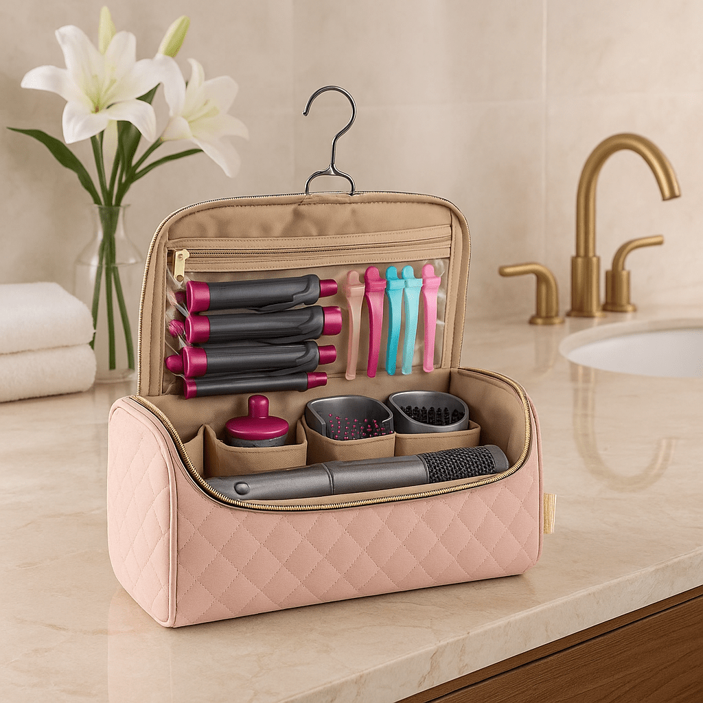 sac de rangement rose pour article cheveux