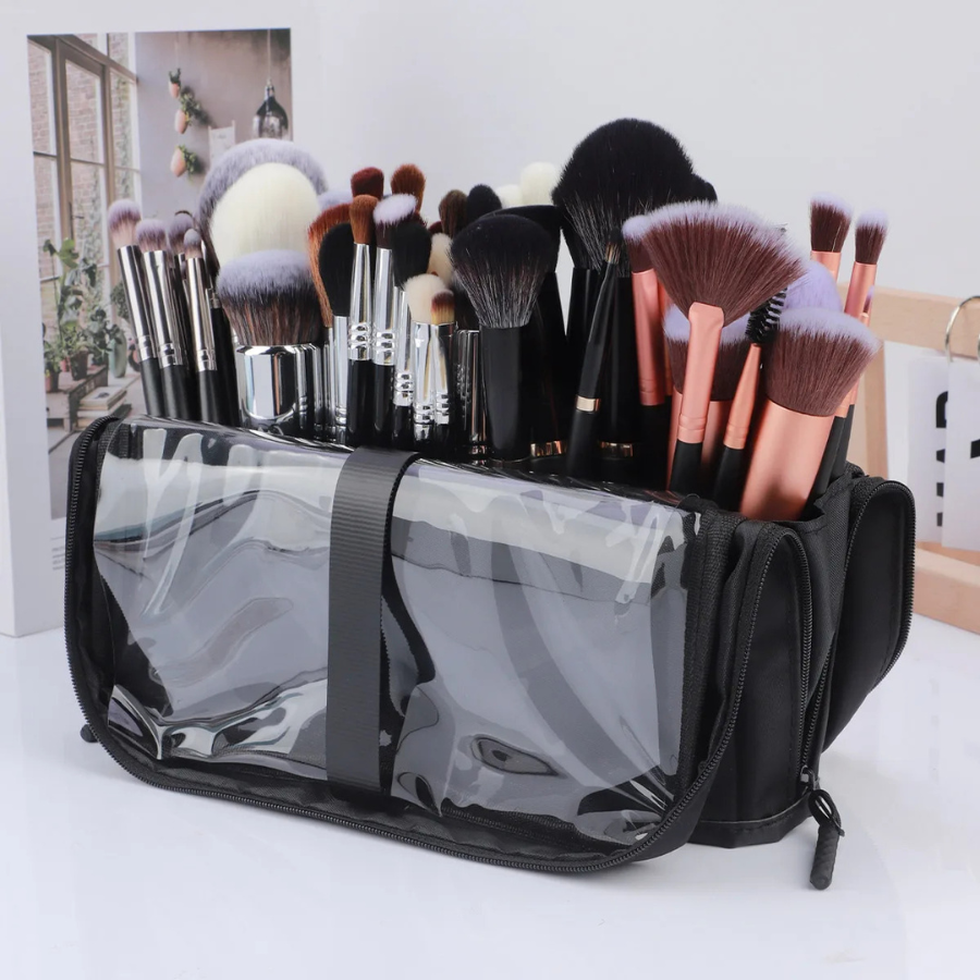 sac de rangement pinceaux maquillage noir voyage