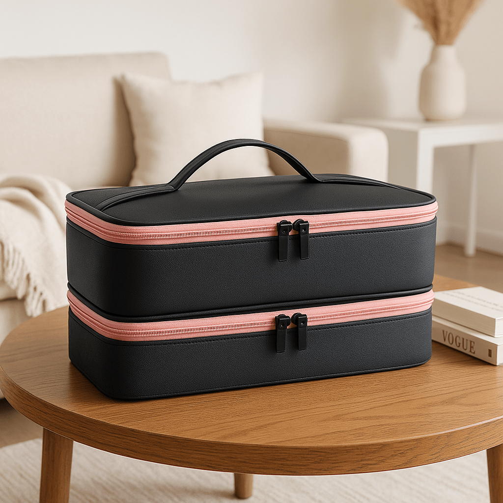 Sac de rangement noir deux étages pour la coiffure