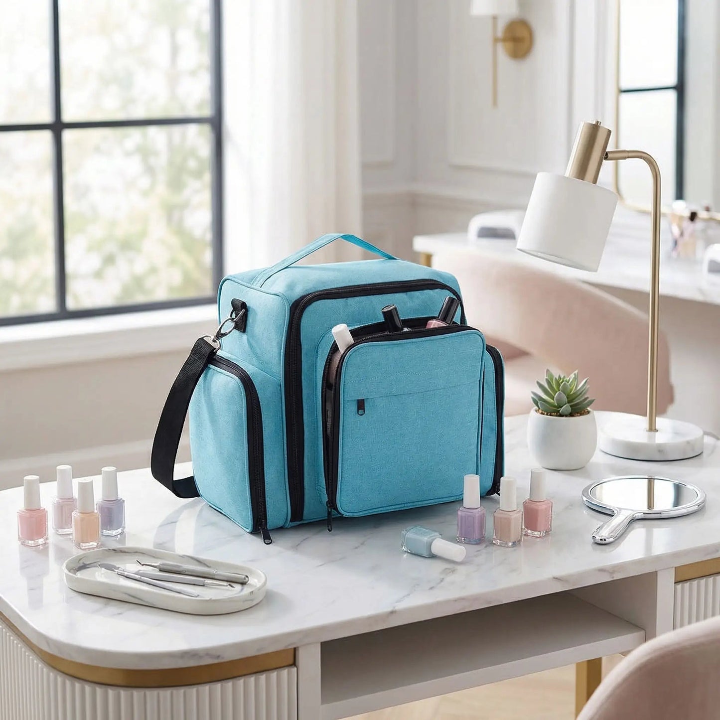 sac de rangement vernis à ongles bleu