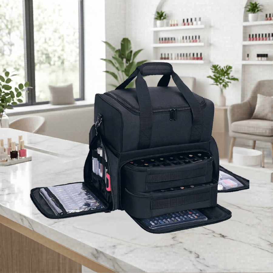 sac rangement vernis à ongles noir avec poches