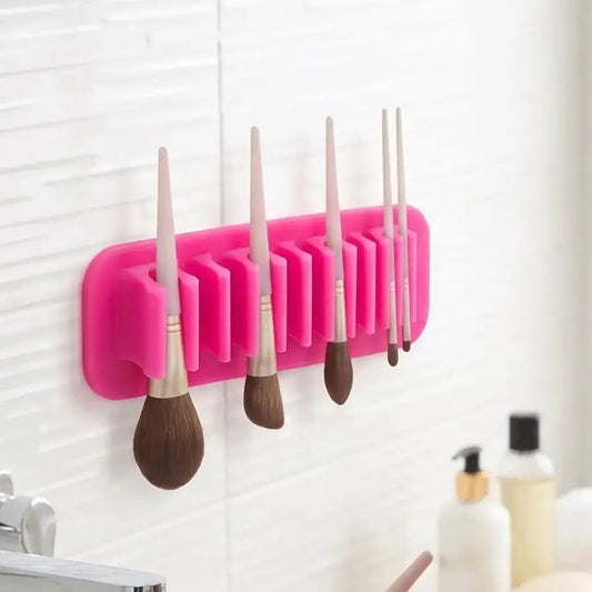support pour pinceaux maquillage rose silicone