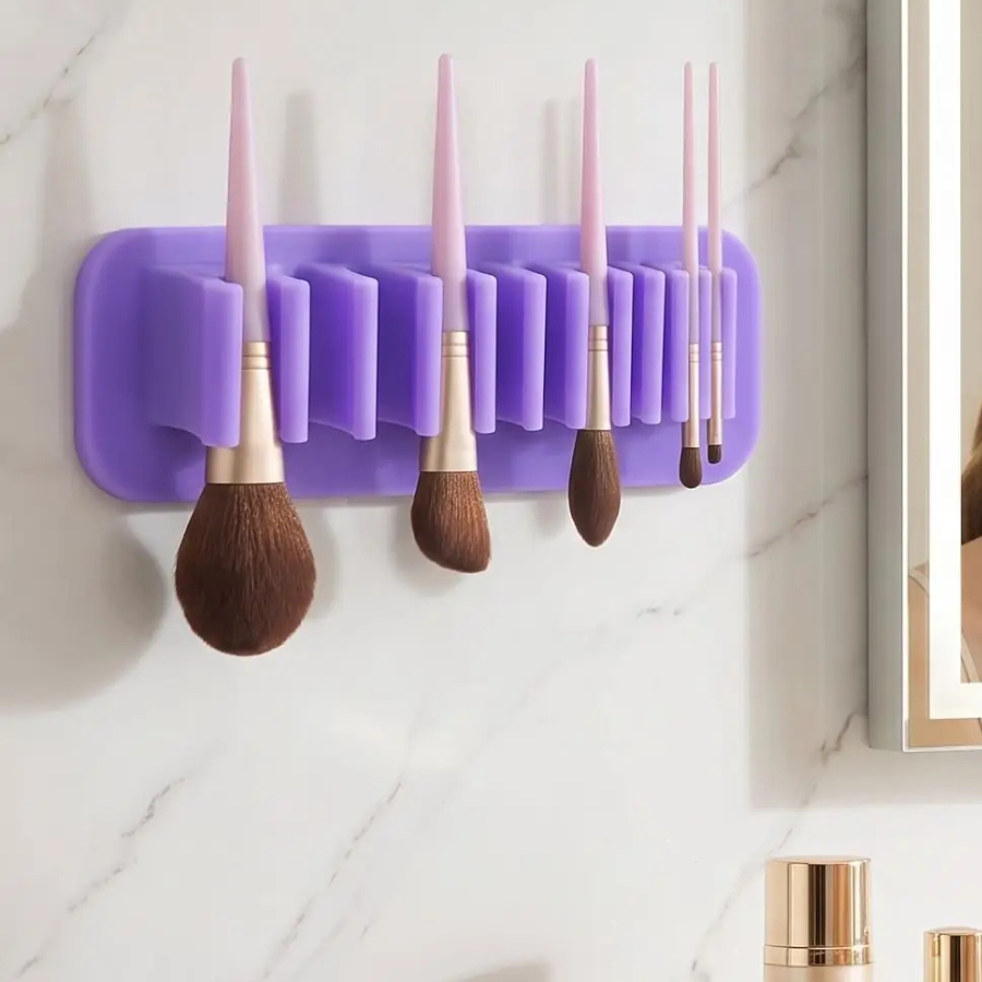 support pour pinceaux maquillage violet silicone