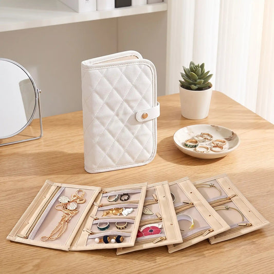 trousse à bijoux de voyage blanche en cuir pv et ses pochettes amovibles