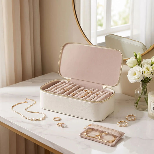 trousse à bijoux blanche avec des pochettes individuelles