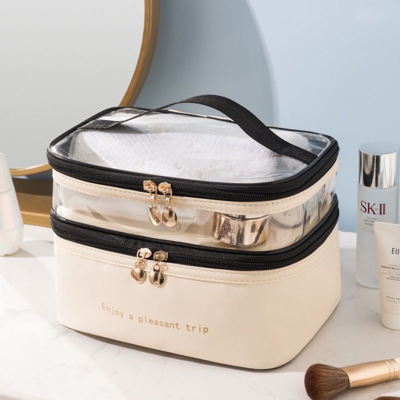 Trousse à maquillage beige Dessus Transparent - La trousse Beauté