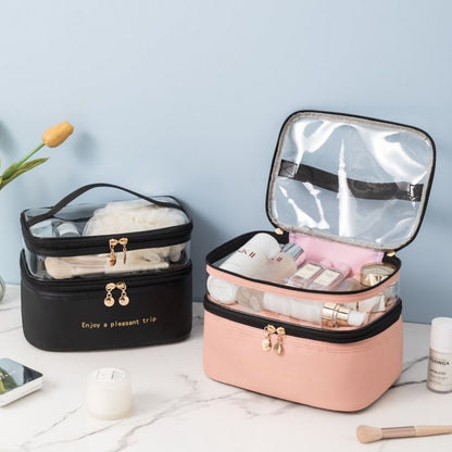 Trousse à maquillage rose et noir Dessus Transparent - La trousse Beauté