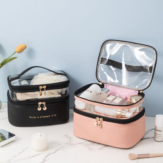Trousse à maquillage rose et noir Dessus Transparent - La trousse Beauté