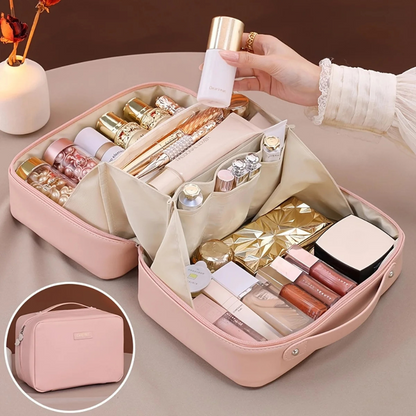 trousse a maquillage cuir pu rose compartiment intérieur