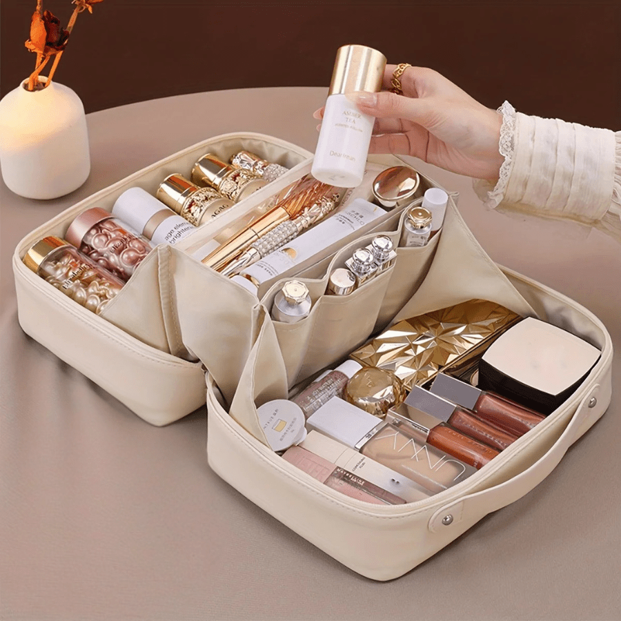 trousse a maquillage beige tendance en cuir