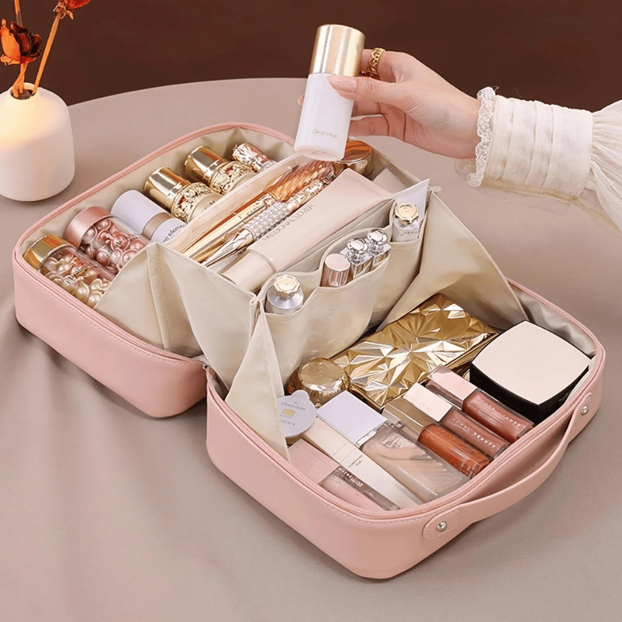 trousse a maquillage rose tendance en cuir