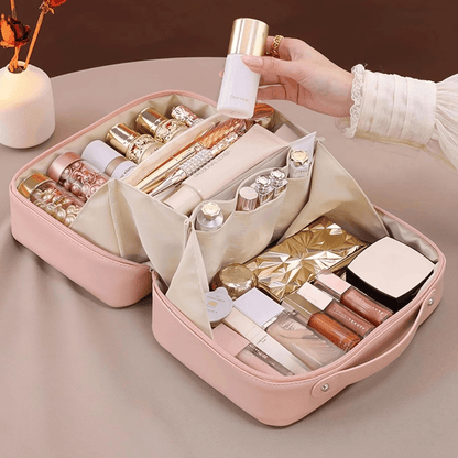 trousse a maquillage rose tendance en cuir