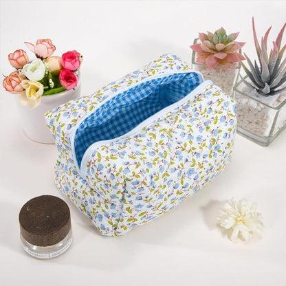 Trousse à maquillage bleu fleurie vintage