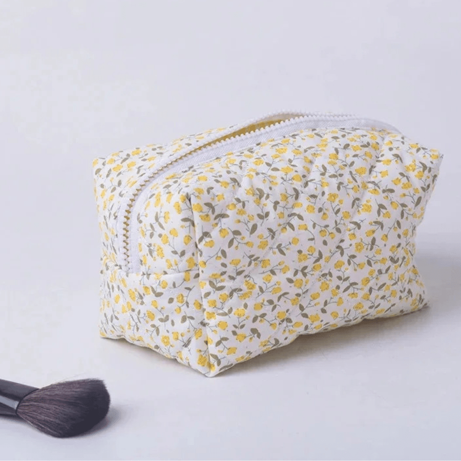 Trousse à maquillage jaune fleur vintage