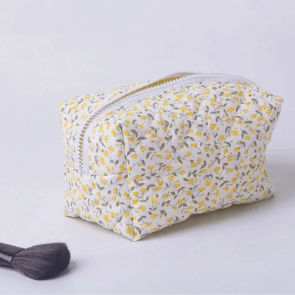 Trousse à maquillage jaune fleur vintage