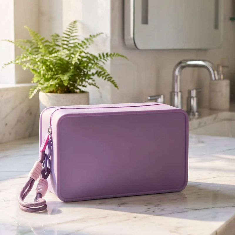 trousse à maquillage violet en silicone