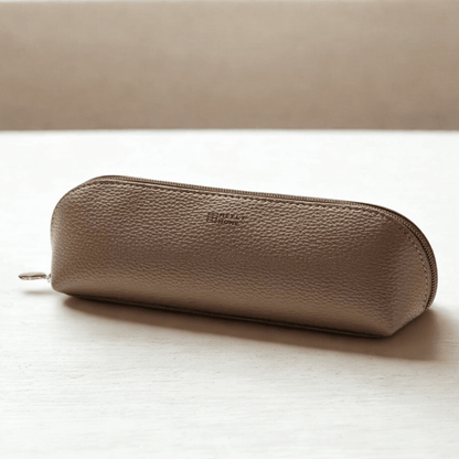 trousse à pinceaux maquillage café en cuir