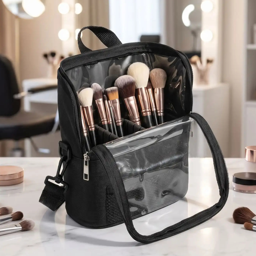 trousse à pinceaux maquillage noir grande capacité