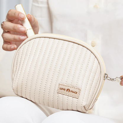 Trousse de maquillage blanc rayure en simili cuir