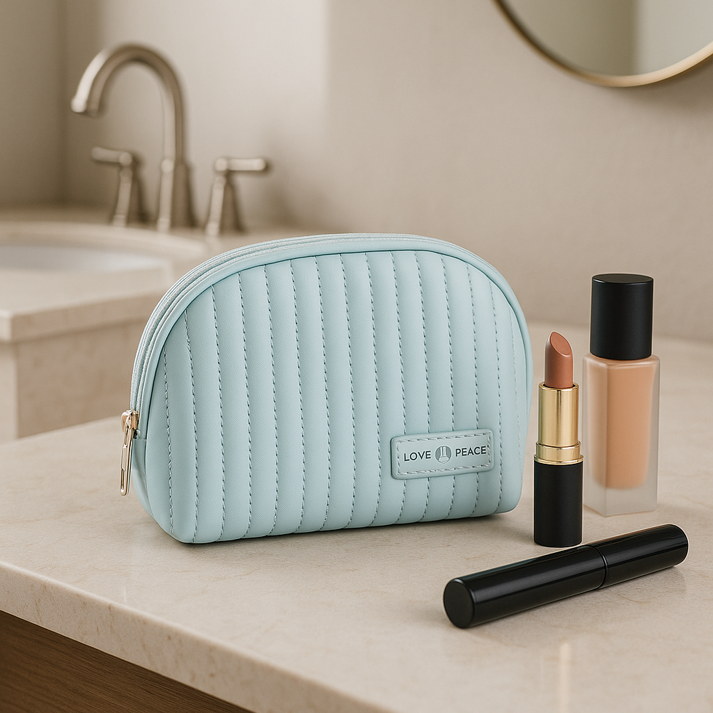 Trousse de maquillage bleu en motif rond