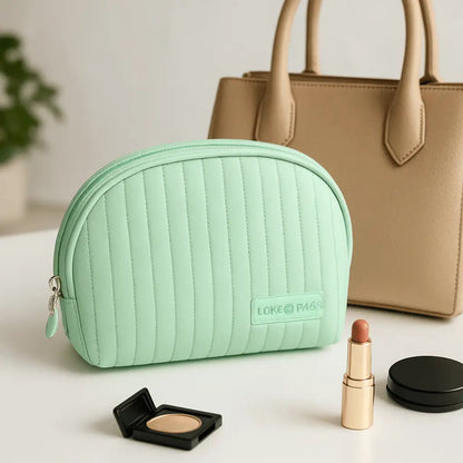 Trousse de maquillage vert motif rayure