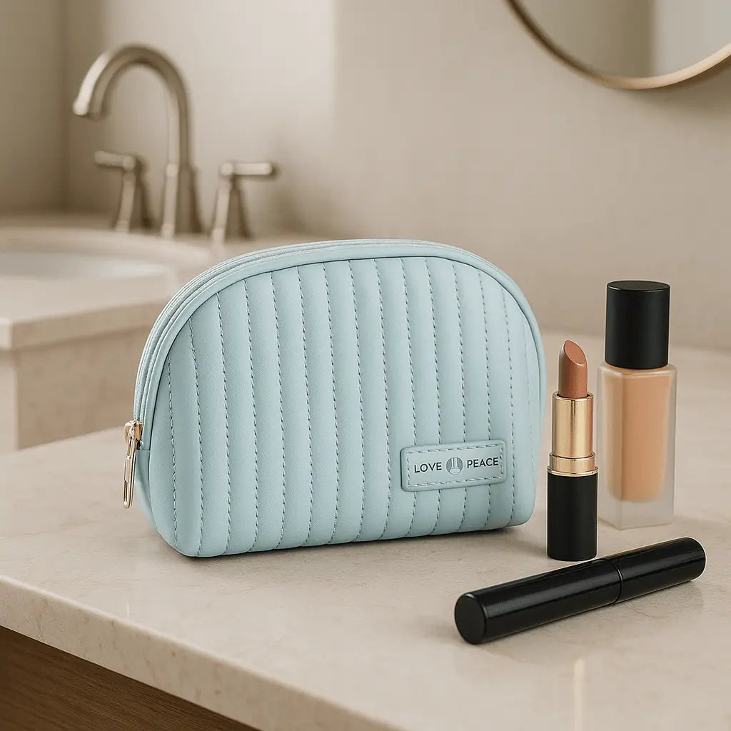Trousse de maquillage bleu en motif rond