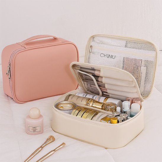 Trousse de maquillage​ blanc crème et rose