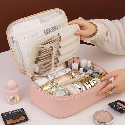 Trousse  de maquillage​ rose avec rangement pinceaux