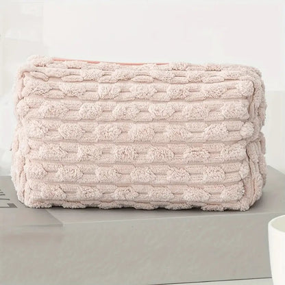 trousse de maquillage en peluche rose douce