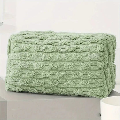 trousse de maquillage peluche verte douce