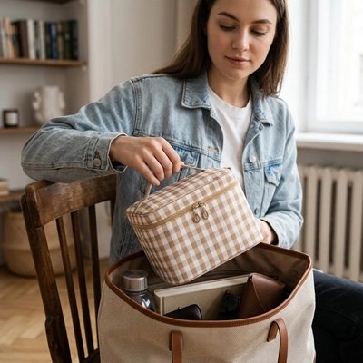 Trousse de maquillage avec carreaux