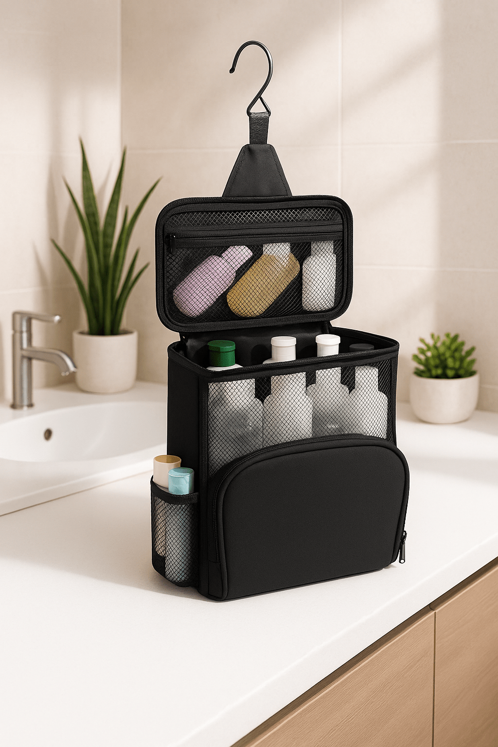 trousse de toilette à suspendre avec crochet noir