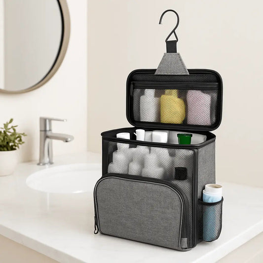 trousse de toilette à suspendre avec crochet et maille 