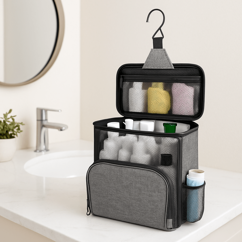 trousse de toilette à suspendre avec crochet et maille 