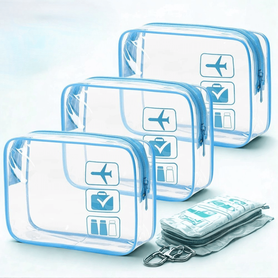 avion trousse de toilette transparent bleu