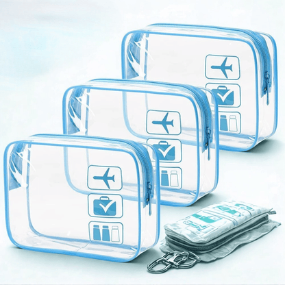 avion trousse de toilette transparent bleu