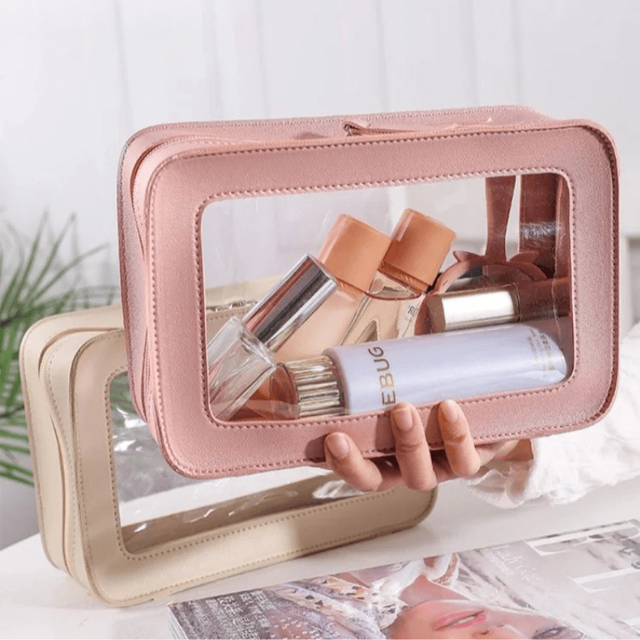 trousse de toilette cuir femme ose et blanche fenêtre pvc