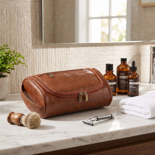 troussede toilette cuir pu marron 