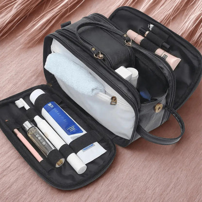Trousse de toilette homme luxe Cuir PU noir avec compartiement- La trousse Beauté