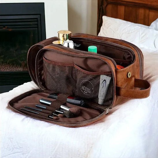 Trousse de toilette  Cuir PU marron avec compartiment- La trousse Beauté