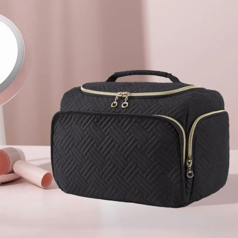 Trousse de toilette de luxe femme noir avec fermeture éclair or