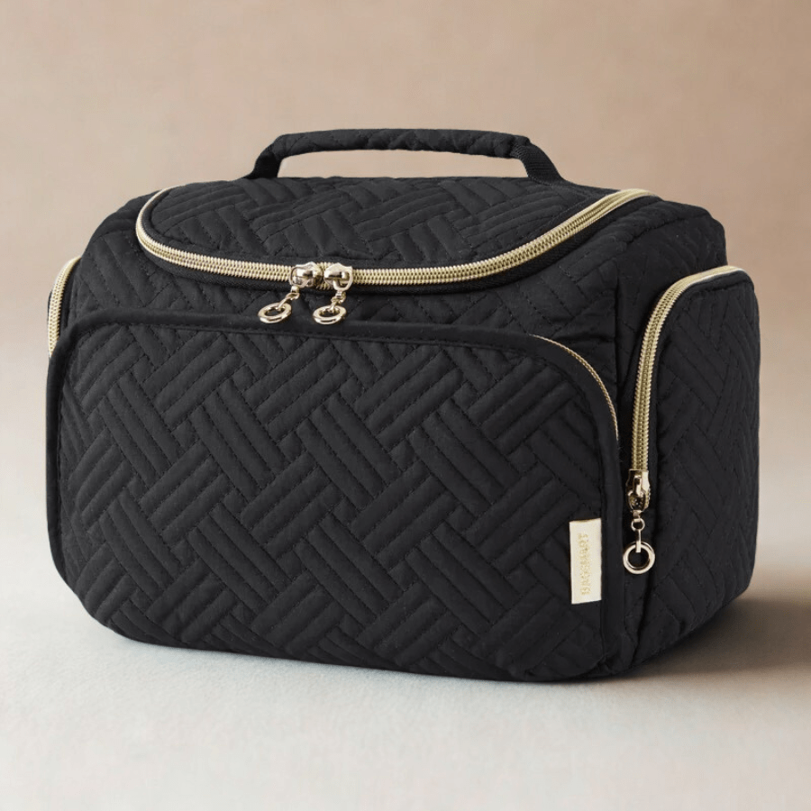 Trousse de toilette de luxe femme noir matelassée chic