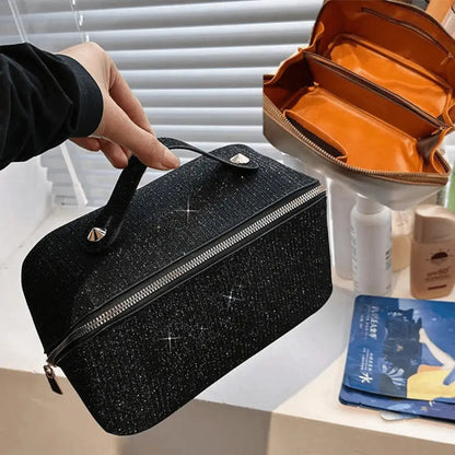 trousse de toilette de luxe femme noir chic élégante en paillette