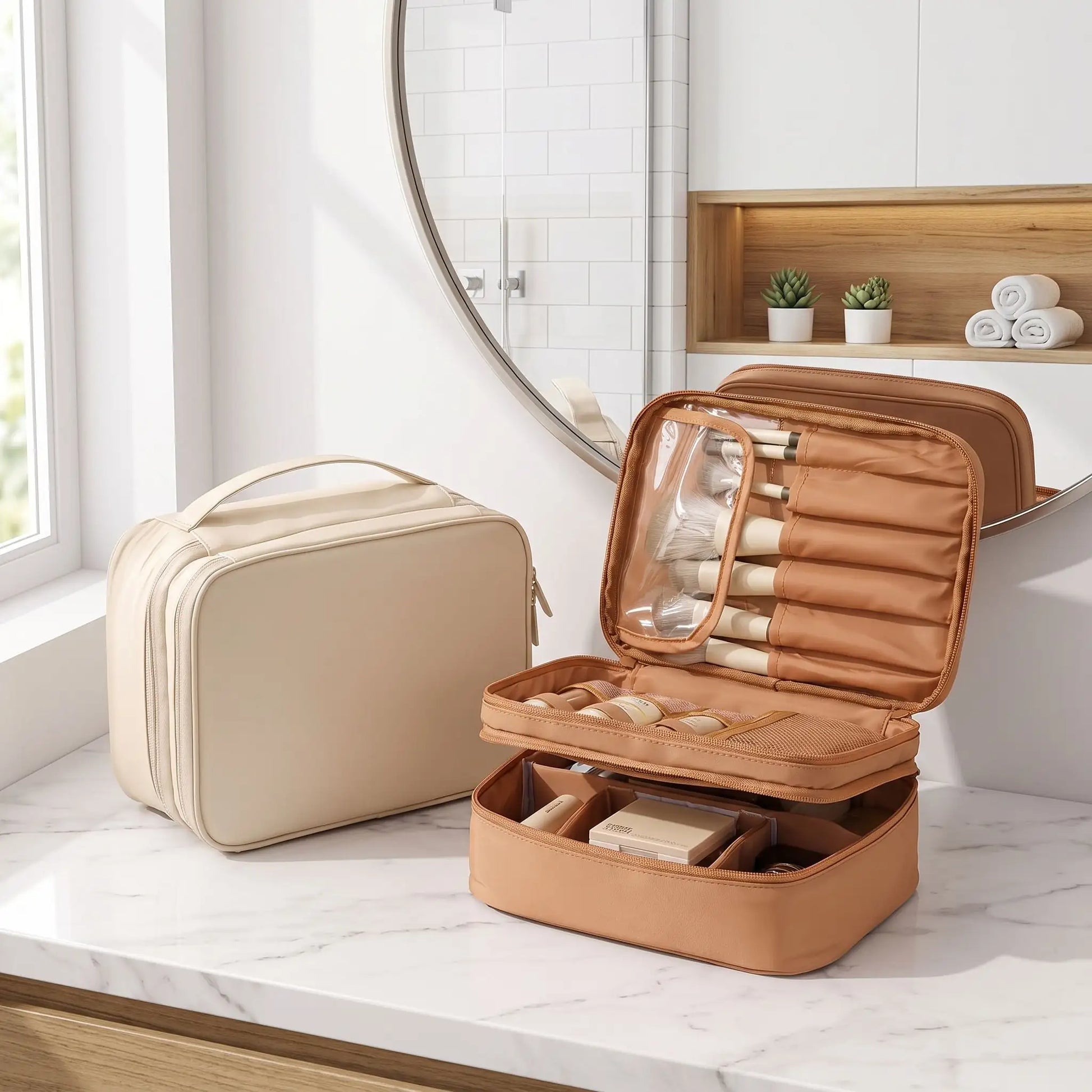 trousse de toilette de voyage  marron