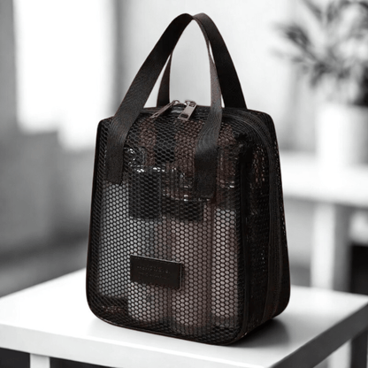 Trousse de toilette de voyage femme noir en maille