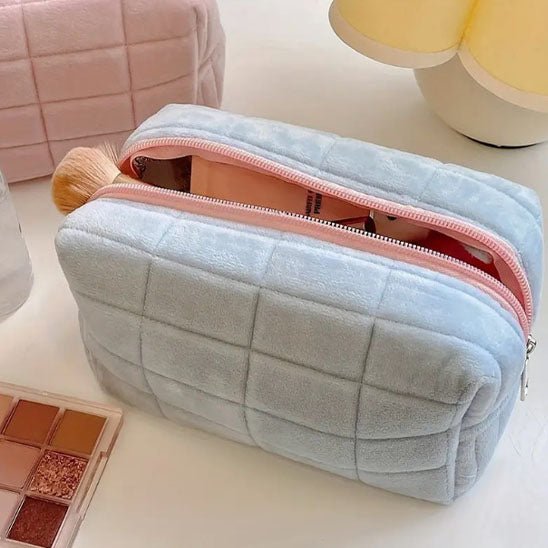 Trousse de Toilette femme bleue grande fermeture éclair 