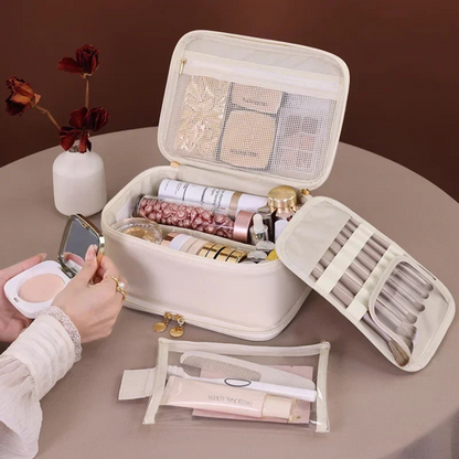 Trousse de toilette femme luxe beige pochette détachable