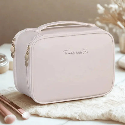 Trousse de toilette femme luxe  beige chic en cuir pu